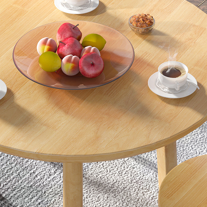 Modern Round Dining Table Rubberwood Solid Wood Dining Table with Sled Base
