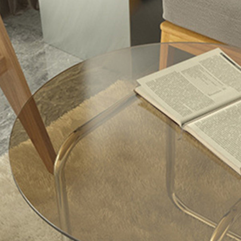 Modern Round Glass Coffee Table with Stainsteel Sled Stainless Steel Base