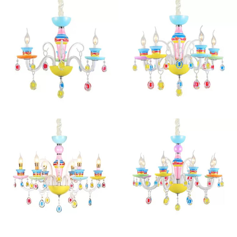 Modern Candle Chandelier Glass Multi-Head Colorful Pendant Light for Kindergarten