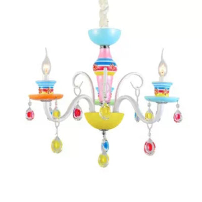 Modern Candle Chandelier Glass Multi-Head Colorful Pendant Light for Kindergarten