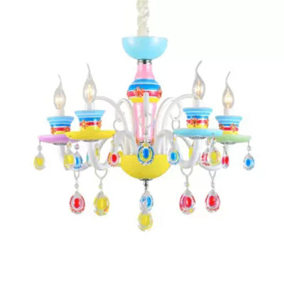 Modern Candle Chandelier Glass Multi-Head Colorful Pendant Light for Kindergarten