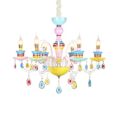 Modern Candle Chandelier Glass Multi-Head Colorful Pendant Light for Kindergarten