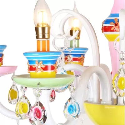 Modern Candle Chandelier Glass Multi-Head Colorful Pendant Light for Kindergarten