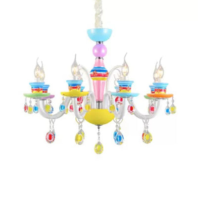 Modern Candle Chandelier Glass Multi-Head Colorful Pendant Light for Kindergarten