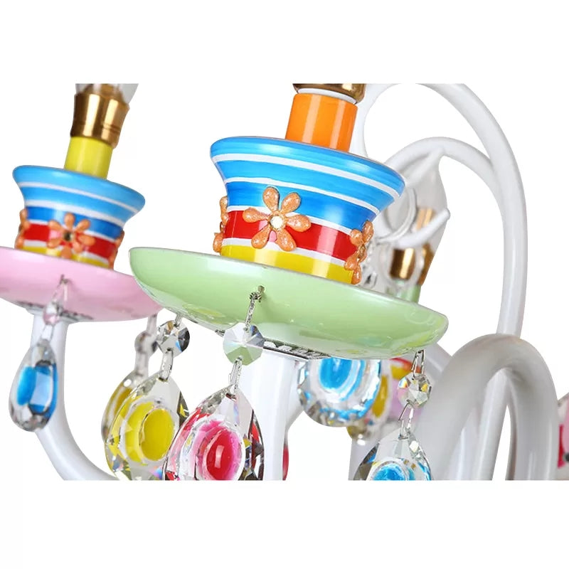 Modern Candle Chandelier Glass Multi-Head Colorful Pendant Light for Kindergarten