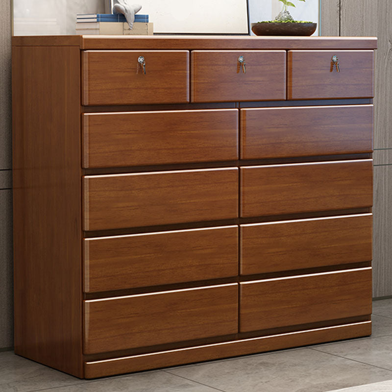 Contemporary Rubber Wood Storage Chest Home Brown Chest with Drawers