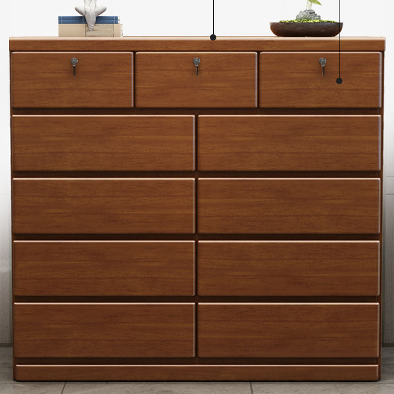 Contemporary Rubber Wood Storage Chest Home Brown Chest with Drawers