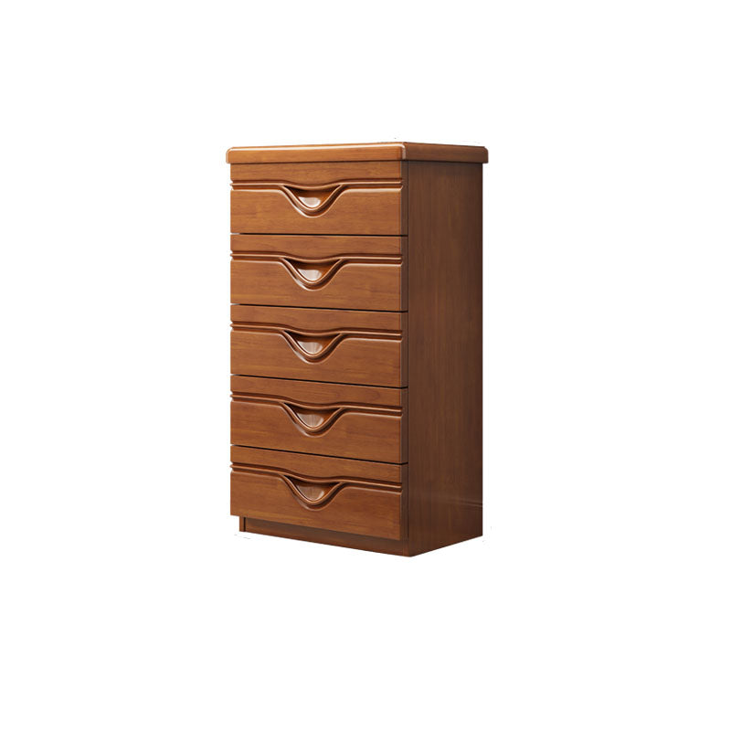 Contemporary Rubber Wood Storage Chest Home Brown Chest with Drawers