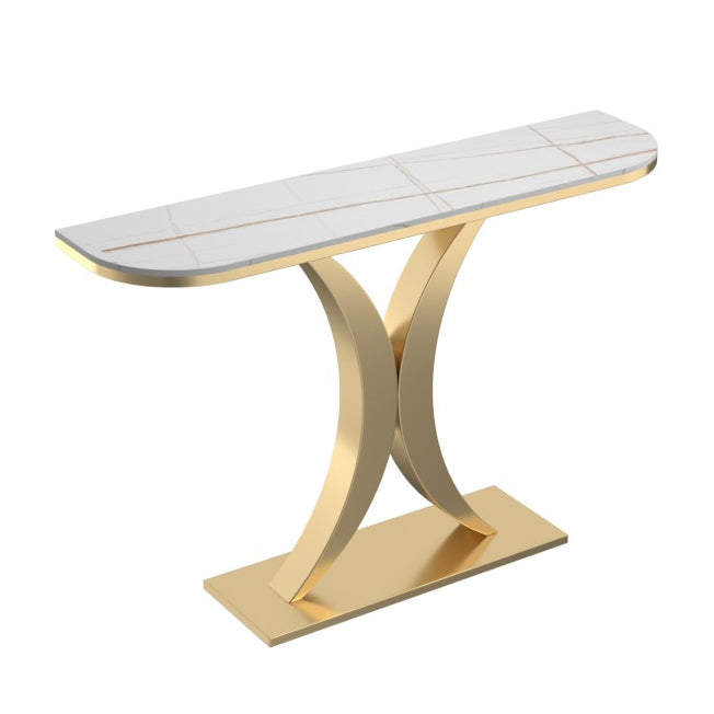 Stone Half Moon Accent Table 1-shelf 31.5" Tall End Table with Abstract Base