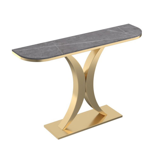 Stone Half Moon Accent Table 1-shelf 31.5" Tall End Table with Abstract Base