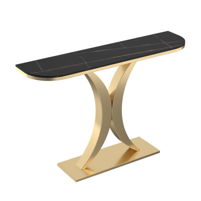 Stone Half Moon Accent Table 1-shelf 31.5" Tall End Table with Abstract Base