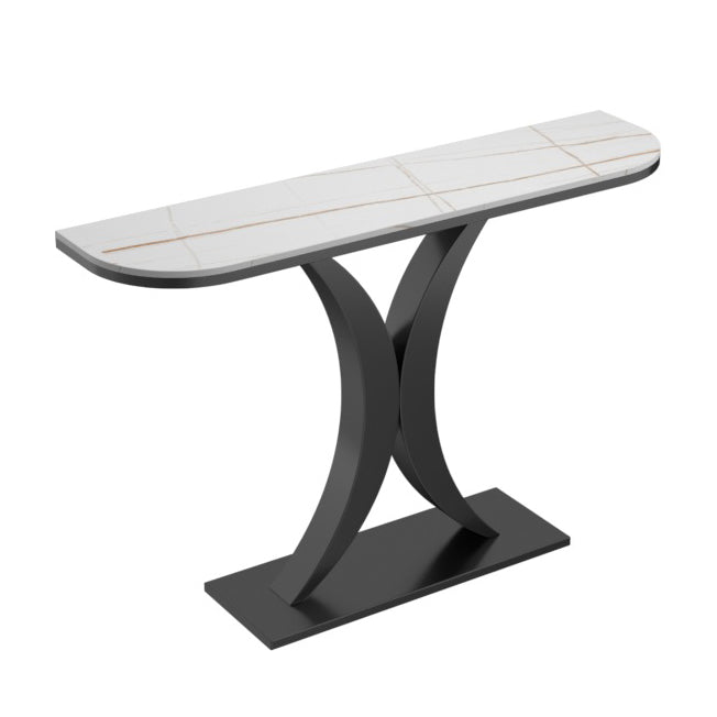 Stone Half Moon Accent Table 1-shelf 31.5" Tall End Table with Abstract Base