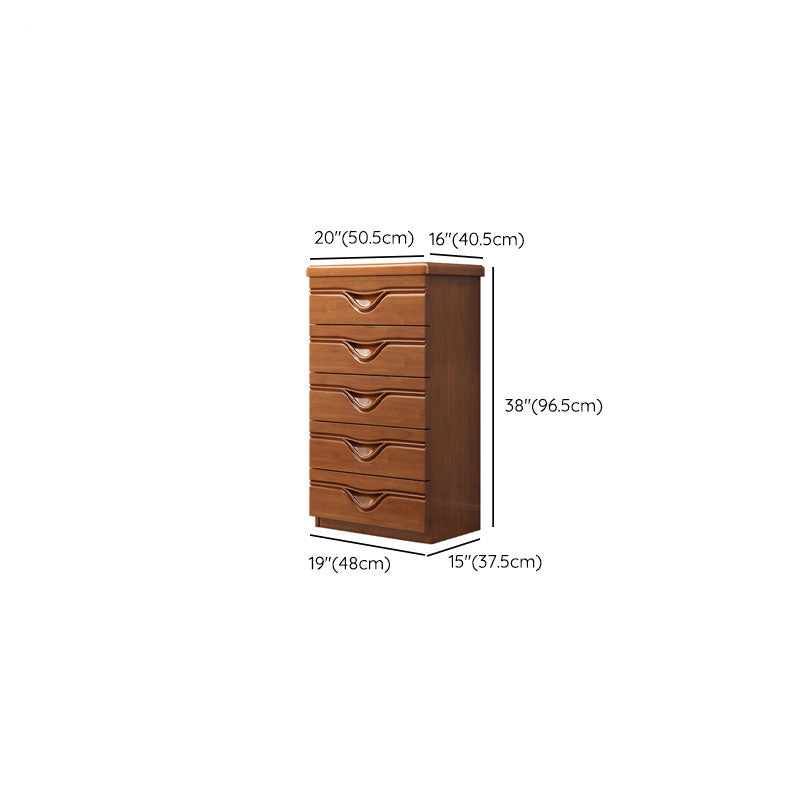 Contemporary Rubber Wood Storage Chest Home Brown Chest with Drawers