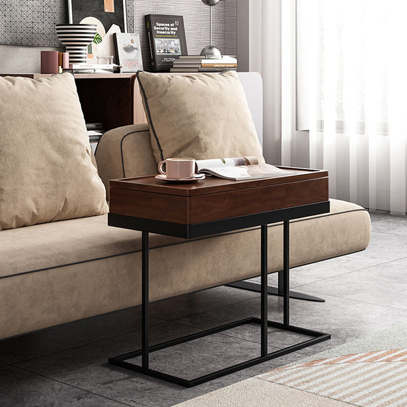 Modernistic Solid Wood with Storage Rectangular Tray Top Side Table