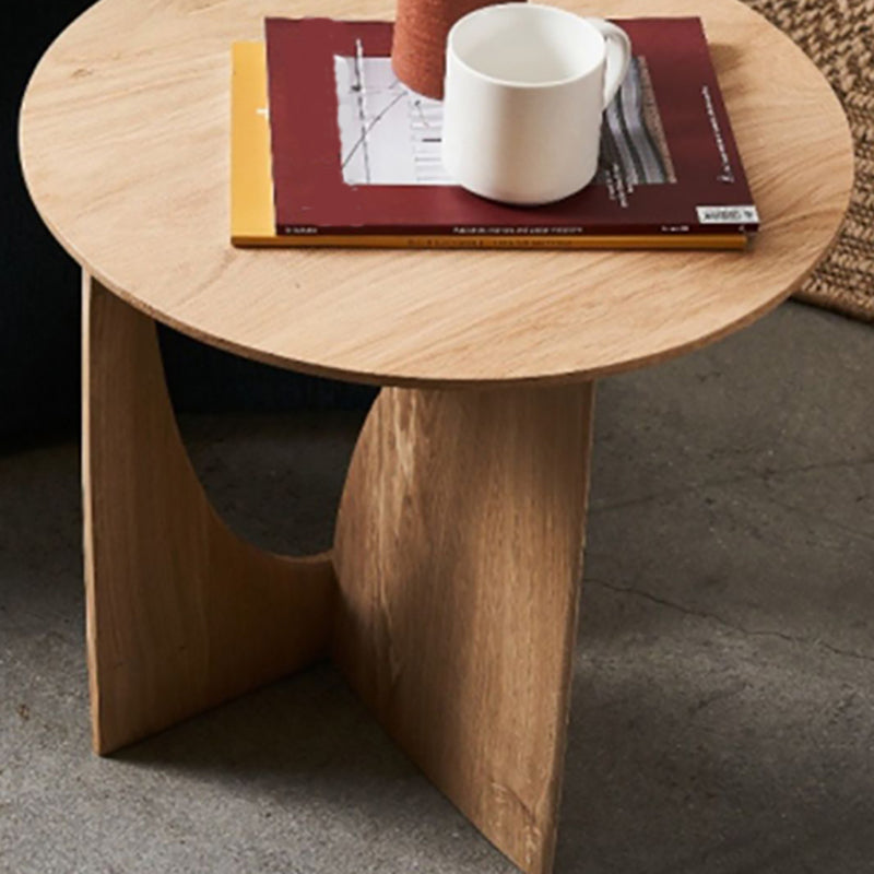 Contemporary Solid Wood Side Table Pedestal Round Living Room Table