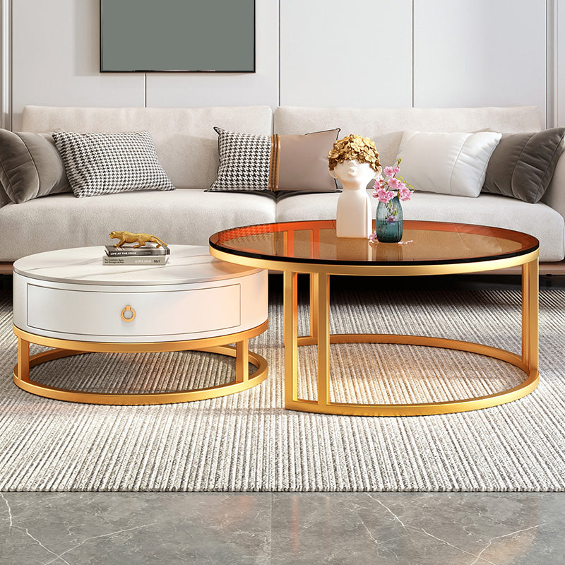 Modern Glass Coffee Cocktail Table Round Nesting Coffee Table Set