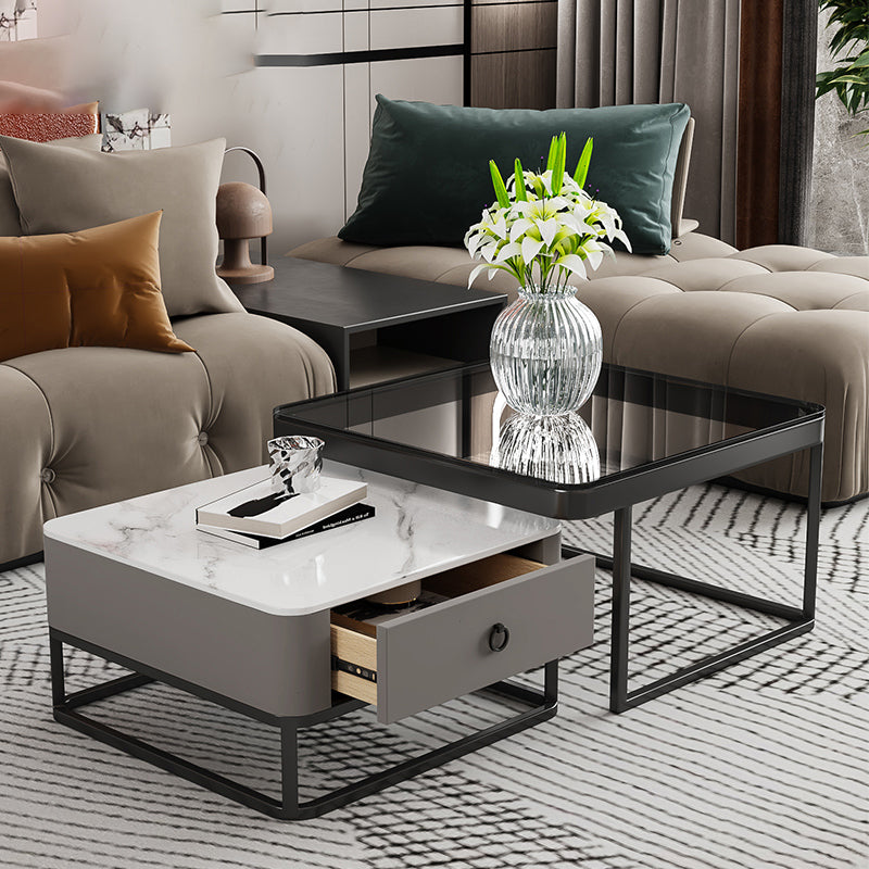 Slate Square End Table Frame Modern Coffee Table with Drawer