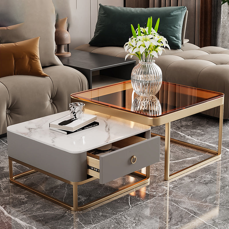 Slate Square End Table Frame Modern Coffee Table with Drawer