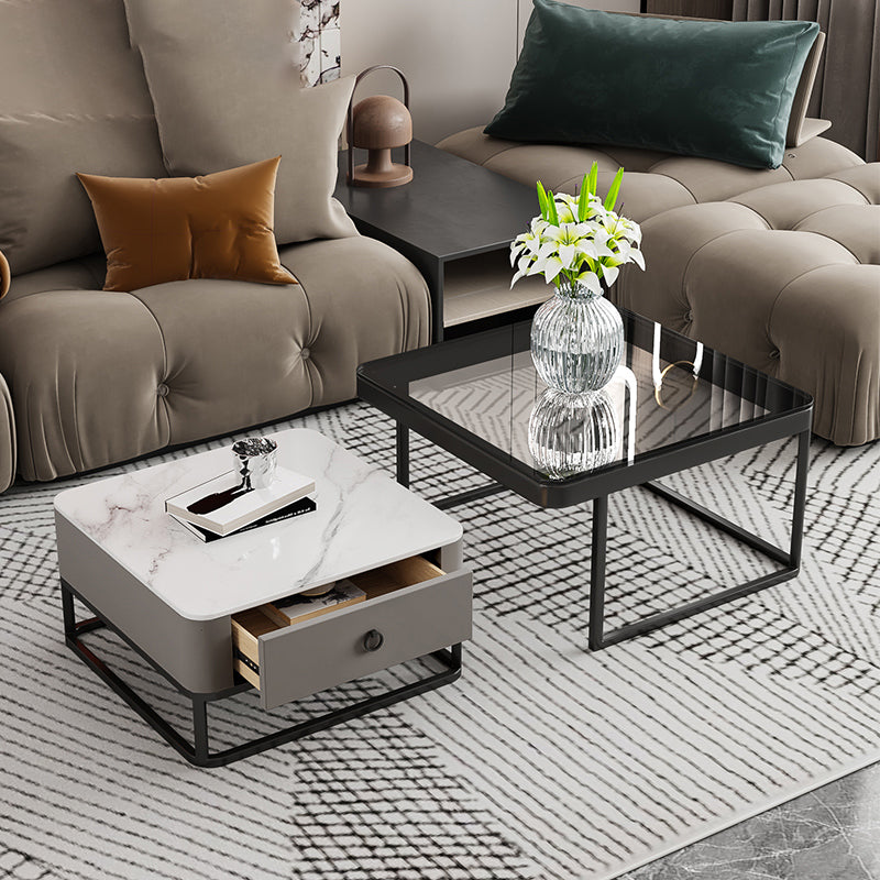 Slate Square End Table Frame Modern Coffee Table with Drawer