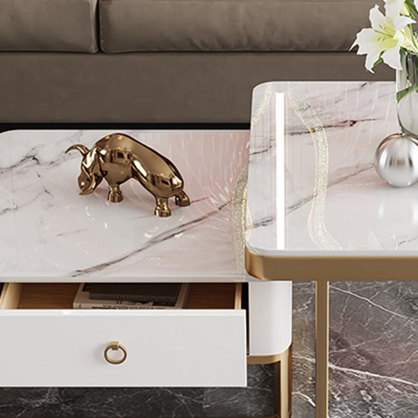 Slate Square End Table Frame Modern Coffee Table with Drawer