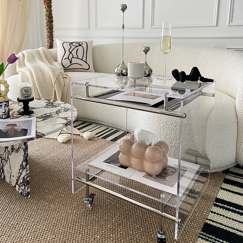 Modern Acrylic Top Rectangular Double Tier Accent Side Table