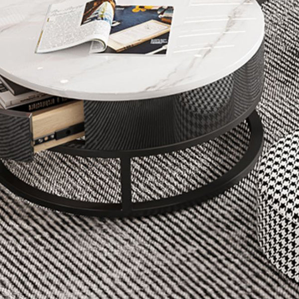 Slate Coffee Cocktail Table Round Coffee Table Set with Drawer