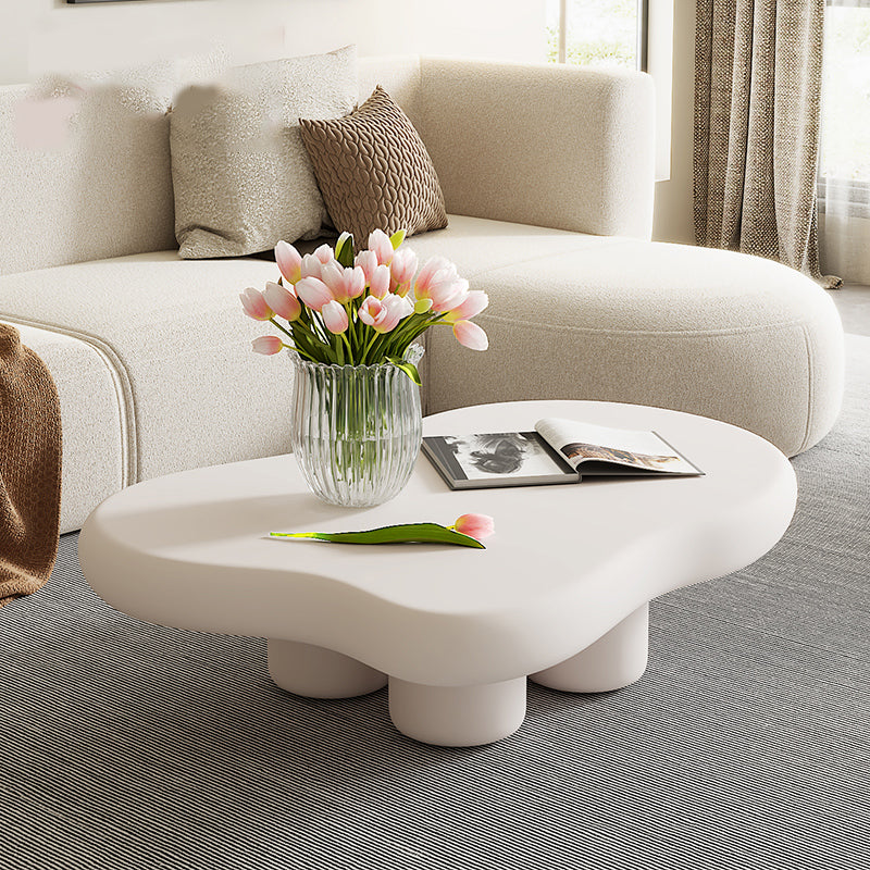 Modern Free Form Coffee Table Wooden 4 Legs Cocktail Table in White