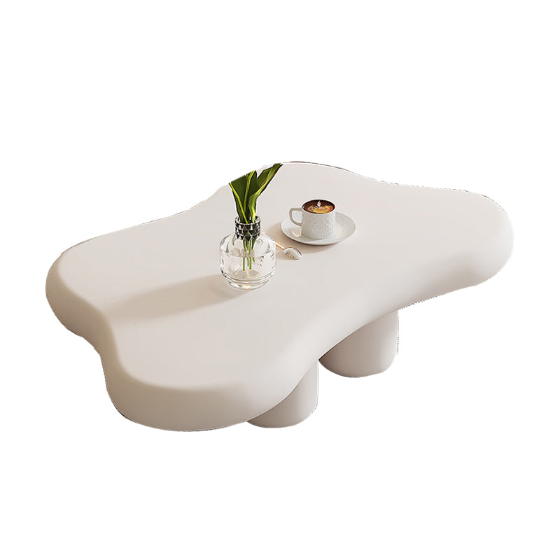 Modern Free Form Coffee Table Wooden 4 Legs Cocktail Table in White