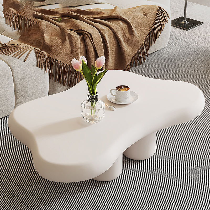 Modern Free Form Coffee Table Wooden 4 Legs Cocktail Table in White