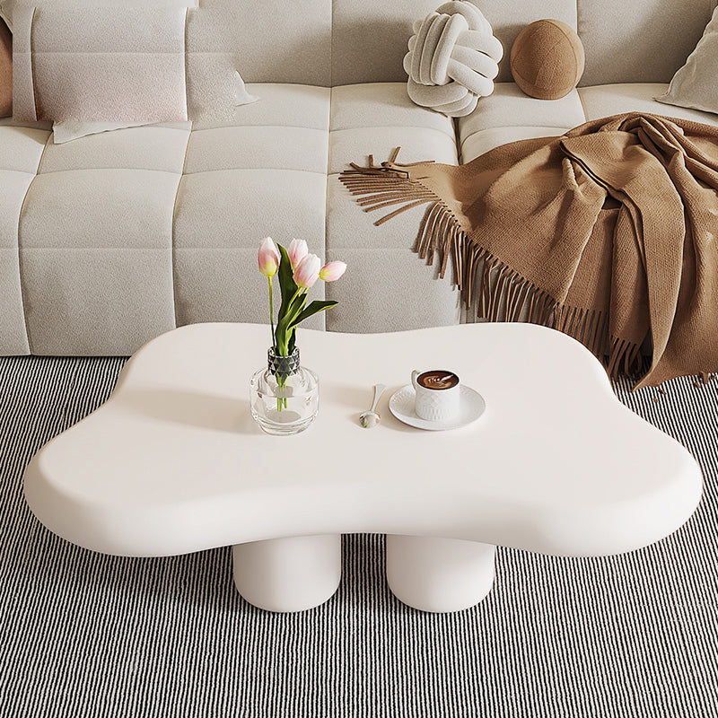 Modern Free Form Coffee Table Wooden 4 Legs Cocktail Table in White