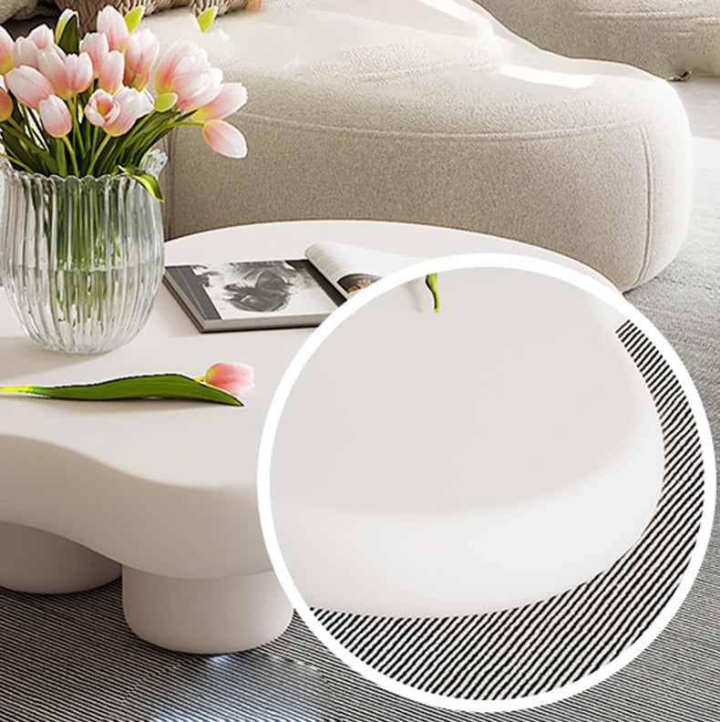 Modern Free Form Coffee Table Wooden 4 Legs Cocktail Table in White
