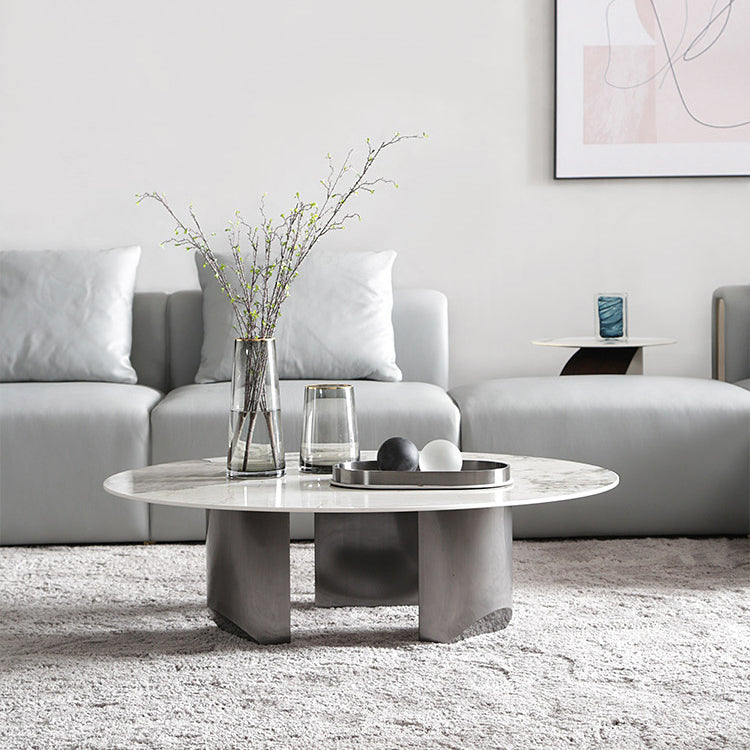 Glam Round Slate Cocktail Table Stainless Steel 3 Legs Coffee Table