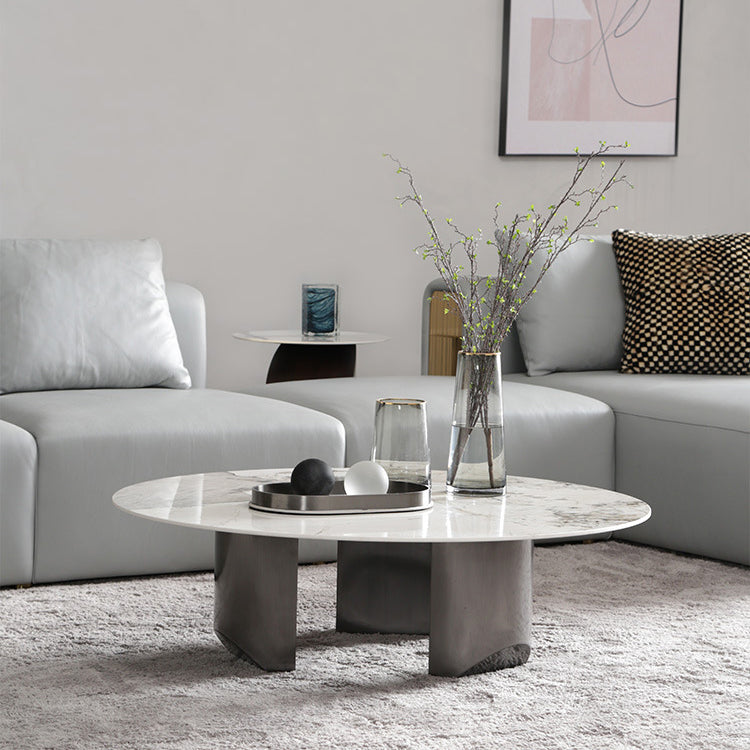 Glam Round Slate Cocktail Table Stainless Steel 3 Legs Coffee Table