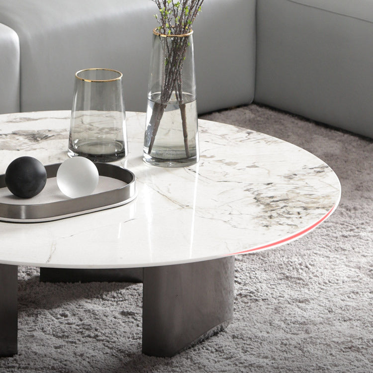 Glam Round Slate Cocktail Table Stainless Steel 3 Legs Coffee Table