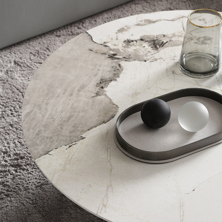 Glam Round Slate Cocktail Table Stainless Steel 3 Legs Coffee Table