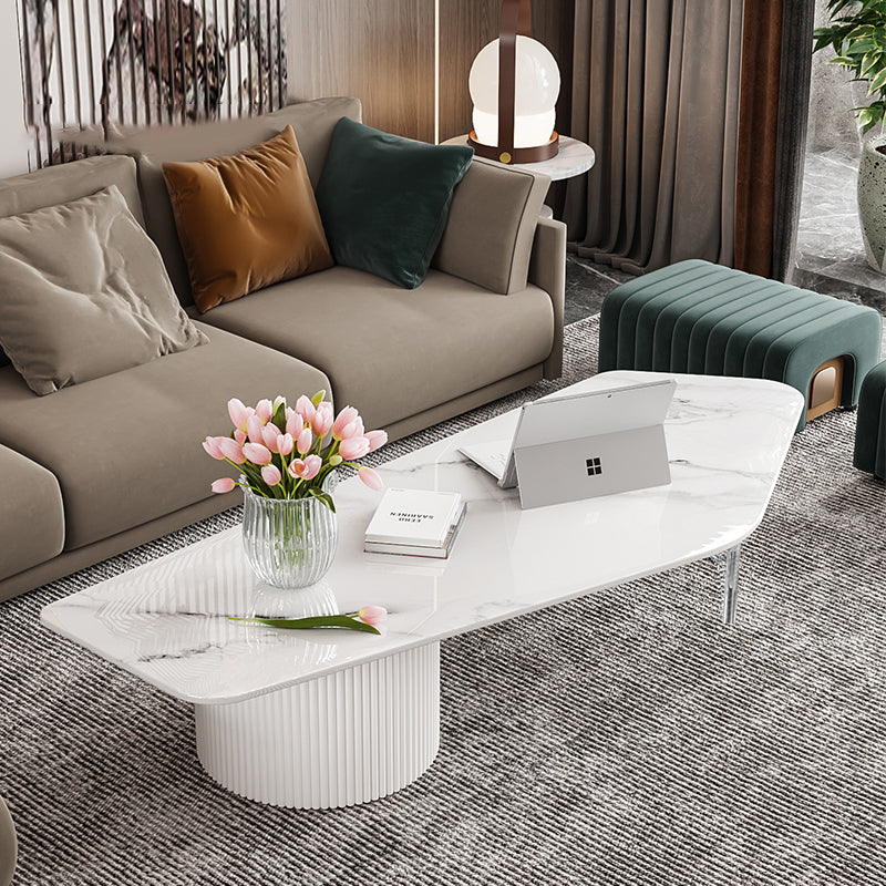 Modern Free Form Slate Cocktail Table 2 Drawers Coffee Table in White