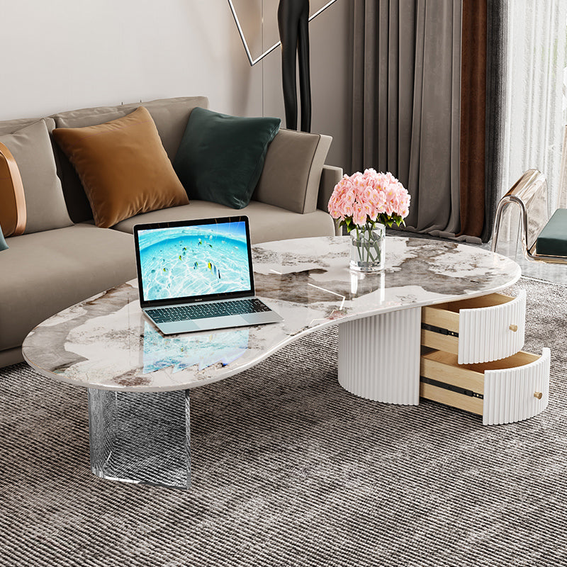 Free Form Slate Cocktail Table Abstract Base Coffee Table with 2 Drawers