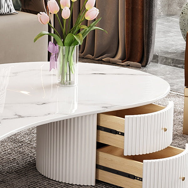 Free Form Slate Cocktail Table Abstract Base Coffee Table with 2 Drawers