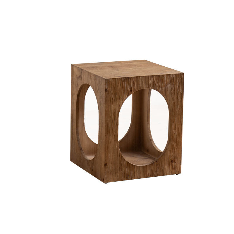 Rustic Square Wooden End Table Natural Drum Sofa Side Accent Table