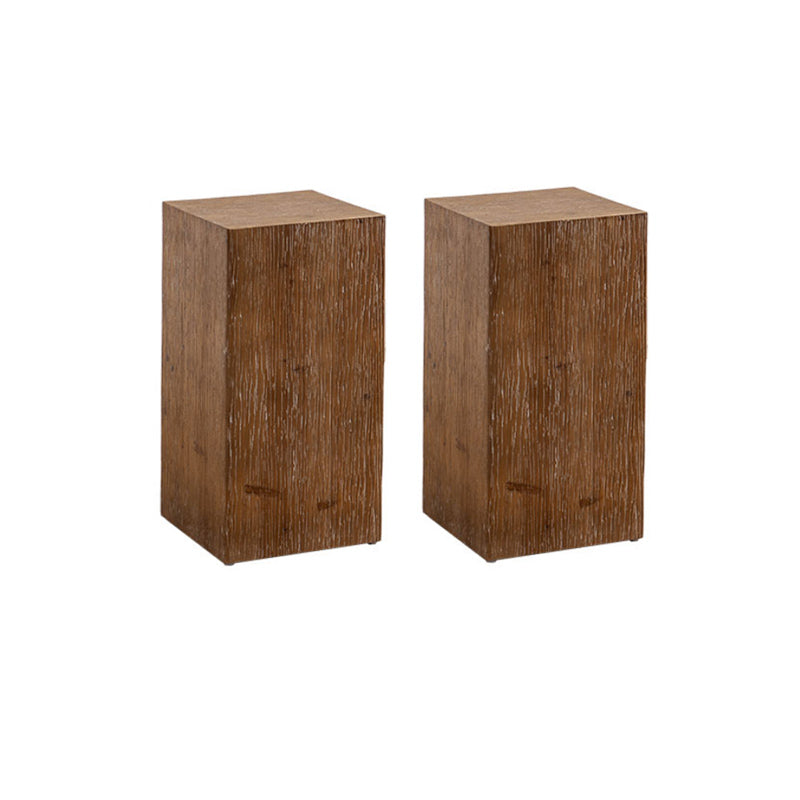 Rustic Square Wooden End Table Natural Drum Sofa Side Accent Table