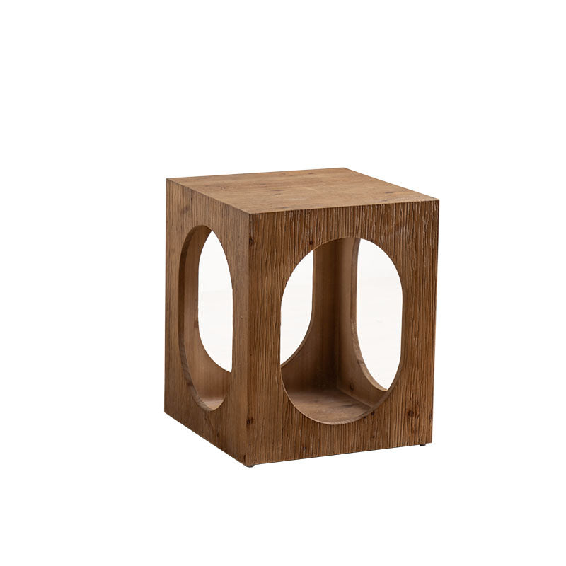 Rustic Square Wooden End Table Natural Drum Sofa Side Accent Table