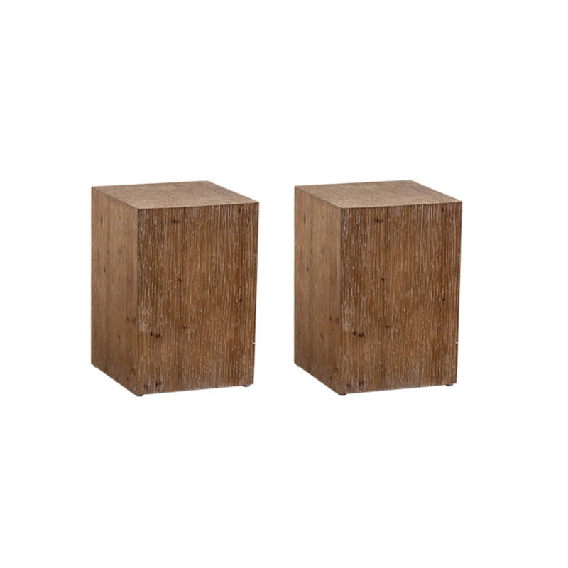 Rustic Square Wooden End Table Natural Drum Sofa Side Accent Table