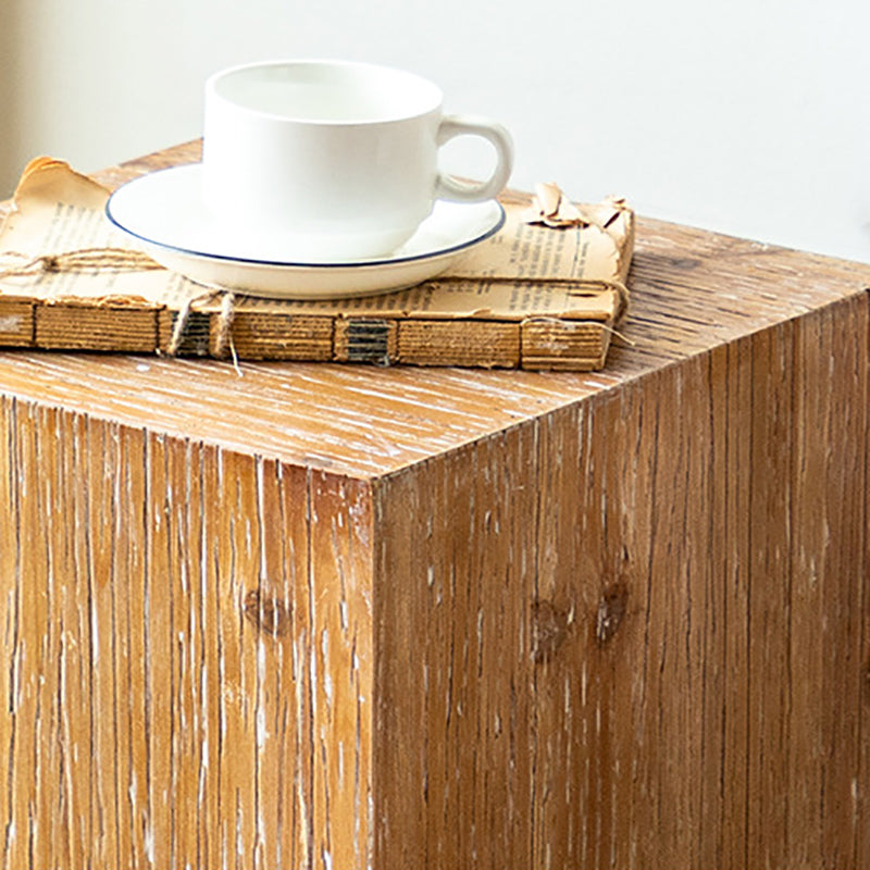 Rustic Square Wooden End Table Natural Drum Sofa Side Accent Table