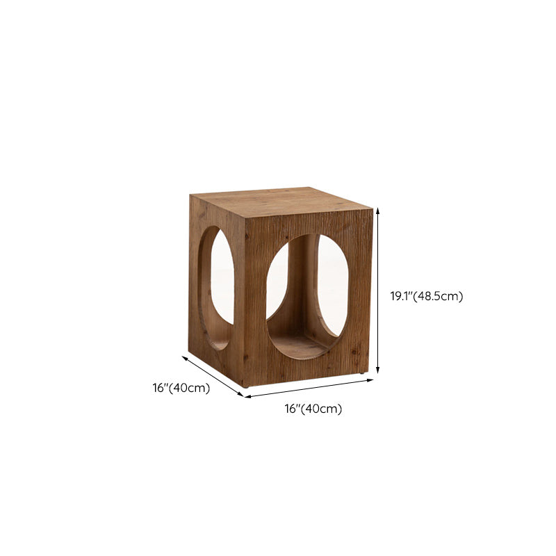 Rustic Square Wooden End Table Natural Drum Sofa Side Accent Table