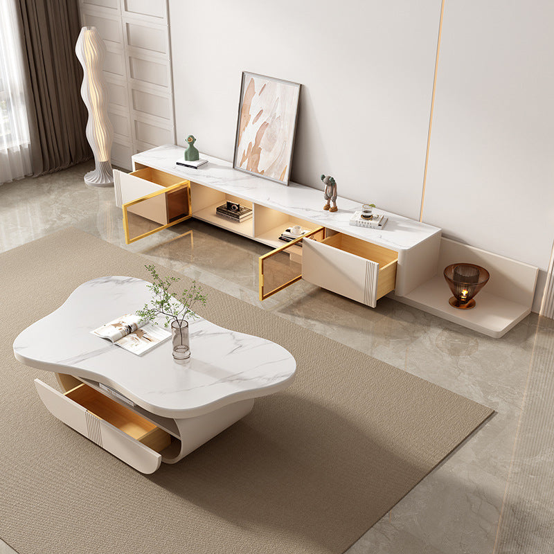 Contemporary Geometric Cocktail Table Stone White Coffee Table