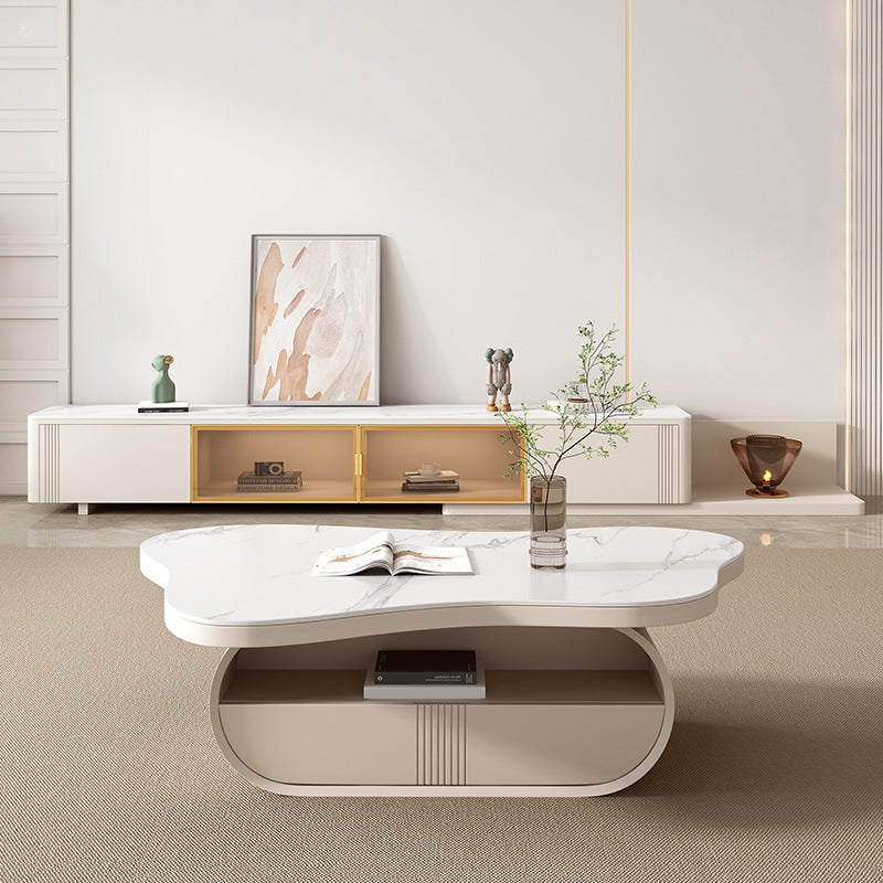 Contemporary Geometric Cocktail Table Stone White Coffee Table