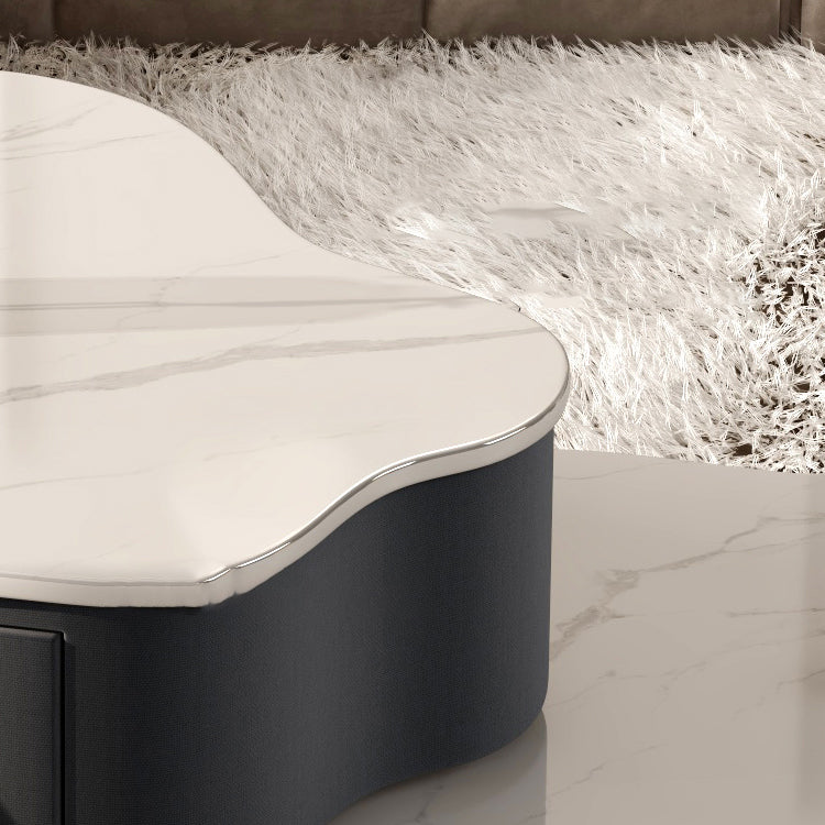 Modern Free Form Slate Cocktail Table Wood 4 Legs Coffee Table with Drawers