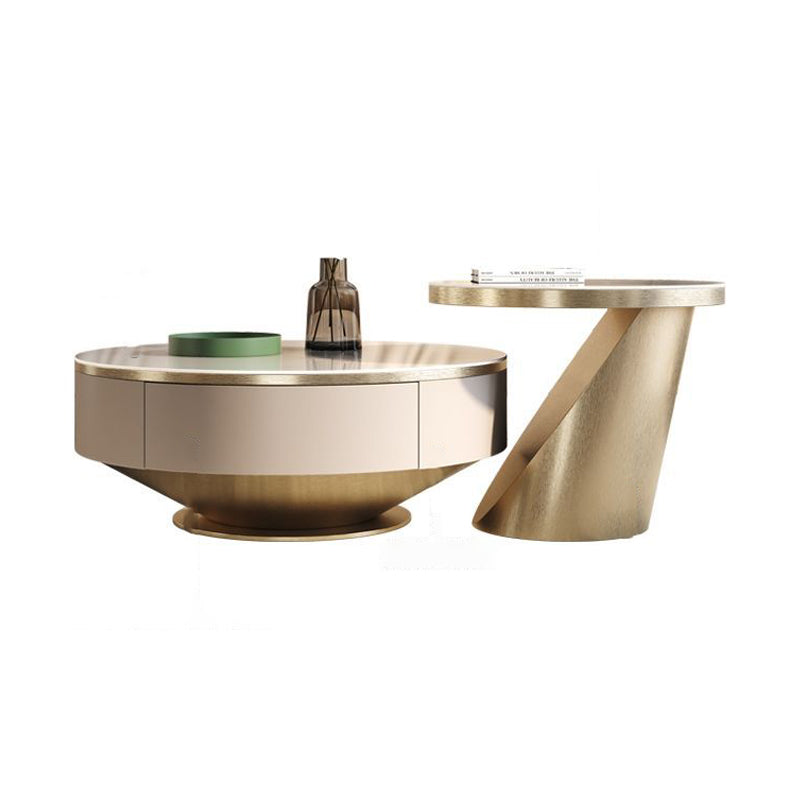 Modern Pedestal Coffee Table Slate Round 2-Piece Coffee Table Set