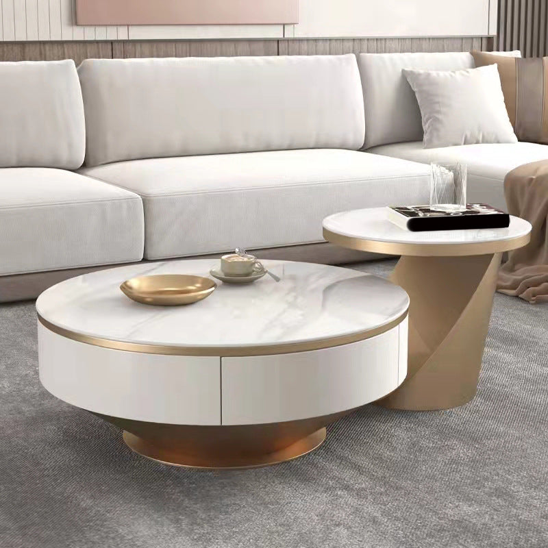 Modern Pedestal Coffee Table Slate Round 2-Piece Coffee Table Set