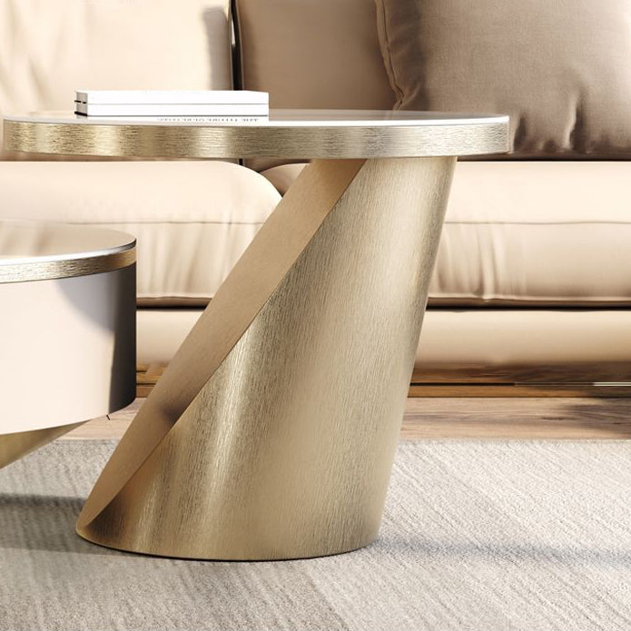 Modern Pedestal Coffee Table Slate Round 2-Piece Coffee Table Set